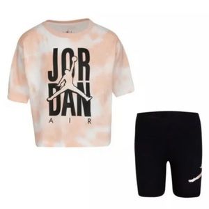 NWT Nike Air Jordan Girls Baby Toddler 2 PIECE Set Shirt & Biker shorts tie dye